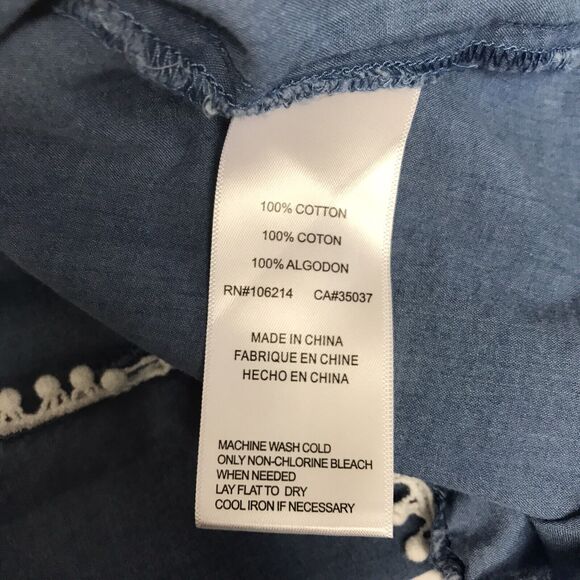 Joes Collection Top Womens Large Blue Chambray White Detailed Hemline - Picture 8 of 8